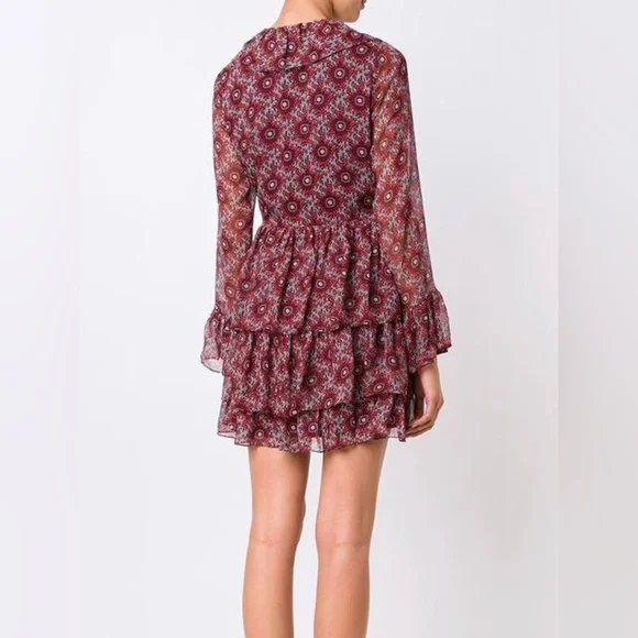 100% Silk Cinq á Sept Jasmine Floral Ruffle Fringe Dress - Picture 4 of 14